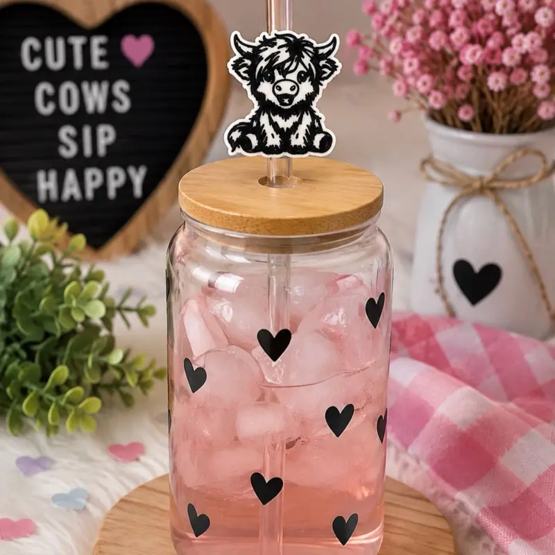 Stylish Highland Cow -Straw Topper Drinkware- drink accessory message for a custom color or receive a fun surprise