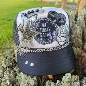 Not Today foam trucker hat with black and silver accents.
