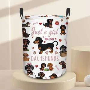 Home Kitchen Storage Basket,Whimsical Dachshund Love Pattern.,Foldable Laundry Basket, Space-Saving Wardrobe Storage Basket, Convenient Handle, Suitable For Bathroom, Laundry Room, Bedroom - Interesting Home Decor.