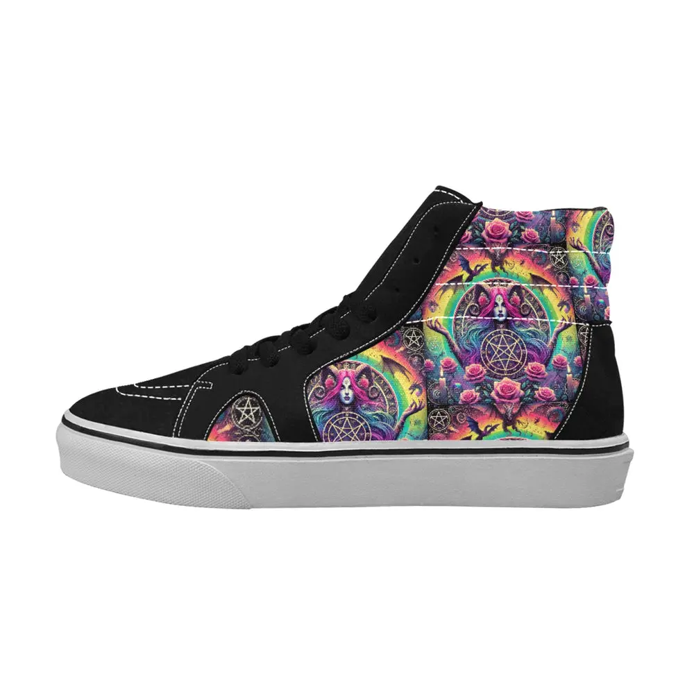 Trendy Trippy Everyday Rainbow Occult Gothic Witch Goddess Casual Women's Lace-Up Canvas hi-top Sneakers Print 6