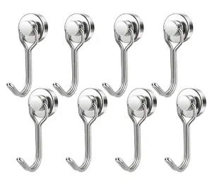 8 Pack 30LBS Strong Metal Neodymium Magnetic Hooks - Swivel, Wall Mountable Organiser Hooks for Cruise Cabins, Kitchen & Refrigerator Storage, 2025 Cruise Essentials