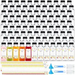 100pcs 12oz Water Cups, Juice Bottles, Plastic Bottles with Lids, Reusable Clear Containers for Juice, Smoothies, Cola, Water and Other Beverages, Suitable for birthdays, Christmas, Halloween, and New Year's use
