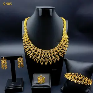 Pakistani Dubai 24K Gold Plated Jewelry Set for Women Nigeria Wedding Necklace Earring Bracelet Ring Bridal Jewellry Accessories