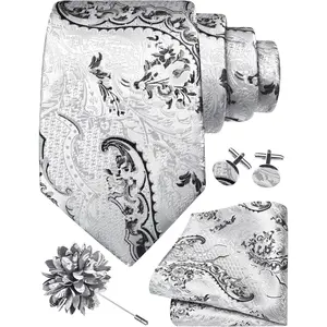 8cm Paisley Tie Set for Men Necktie Lapel Pin Pocket Square Cufflinks Set for Men