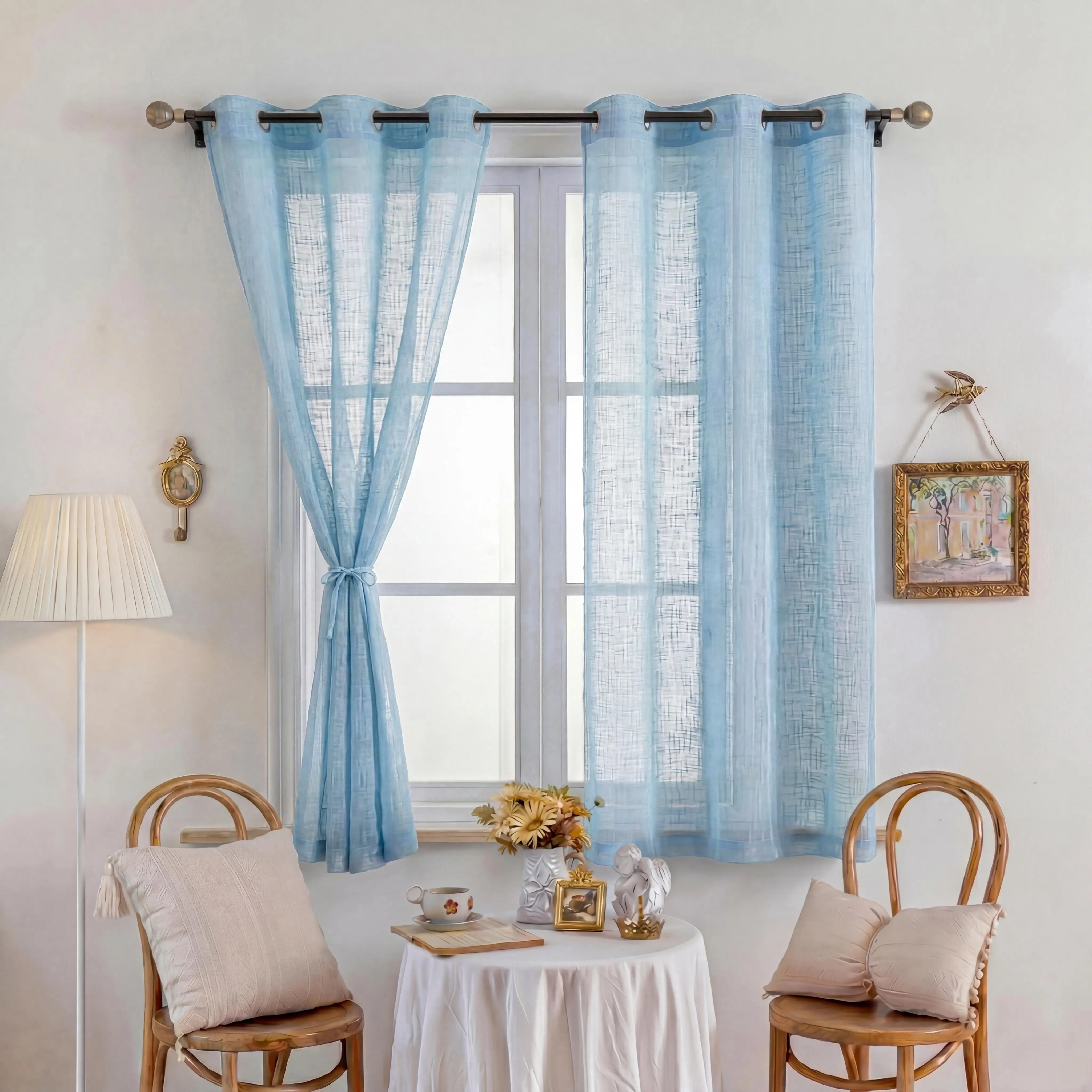 4 Pcs 34x63 inch Soft Bamboo Gauze Yarn Home Decoration Curtains, Classic Grommet Top Window Curtains, Elegant Household Textiles for Bedroom, Living Room Drapes L12, Home Decoration Curtain