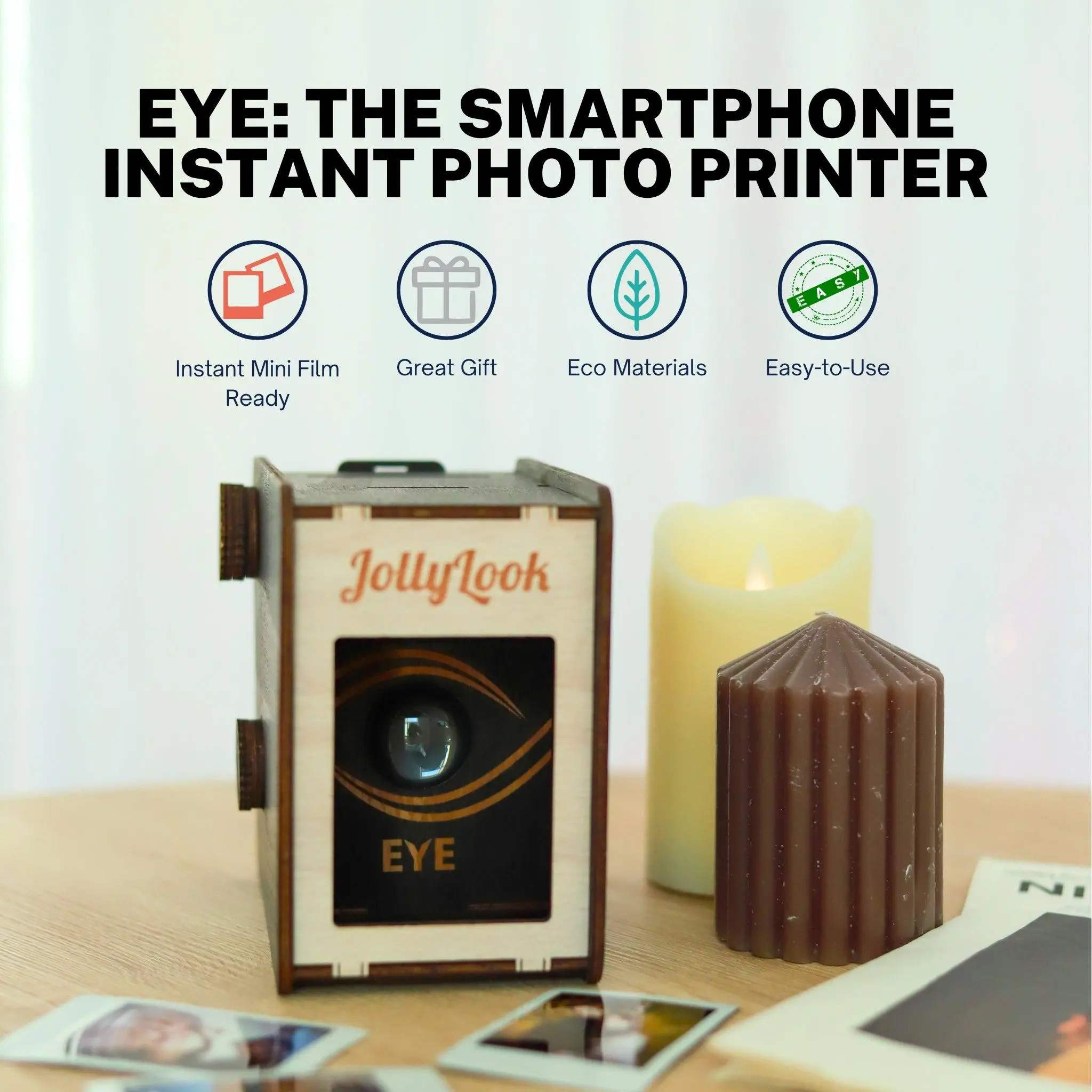 Jollylook EYE The Smartphone Instant Photo Printer - Instant Prints from Digital Photos, Compatible with Instax Mini Film (Not Included) - Cameras