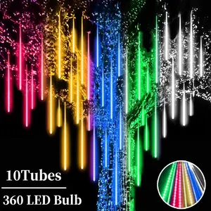 Meteor Shower Lights, 12 Inch 10 Tube 360 LED Multicolor Raindrop Lights for Outdoor Xmas Patio Garden Roof Eaves Decoration (Can Connect 100 Sets)