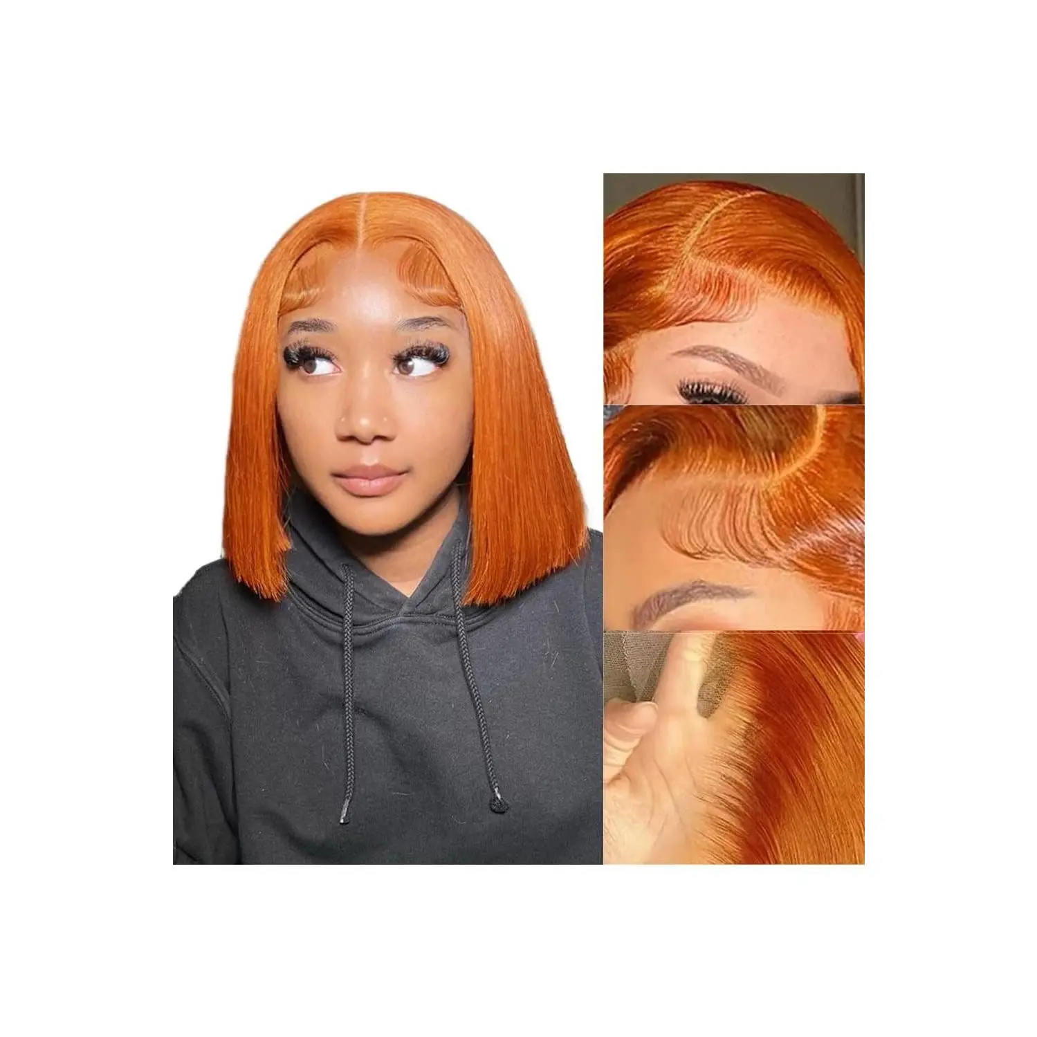 Bob wig orange straight full frontal transparent Bob wig orange straight full frontal transparent
