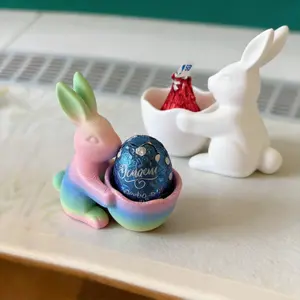 2PCS 3D Printed Easter Bunny Candy Dish | Compact Treat Holder for Holiday Table & Easter Basket | Handmade Decorative Tray | Table Decor | Dopamine Decor | Cute Mini | Family Holiday Lovers | Ornaments