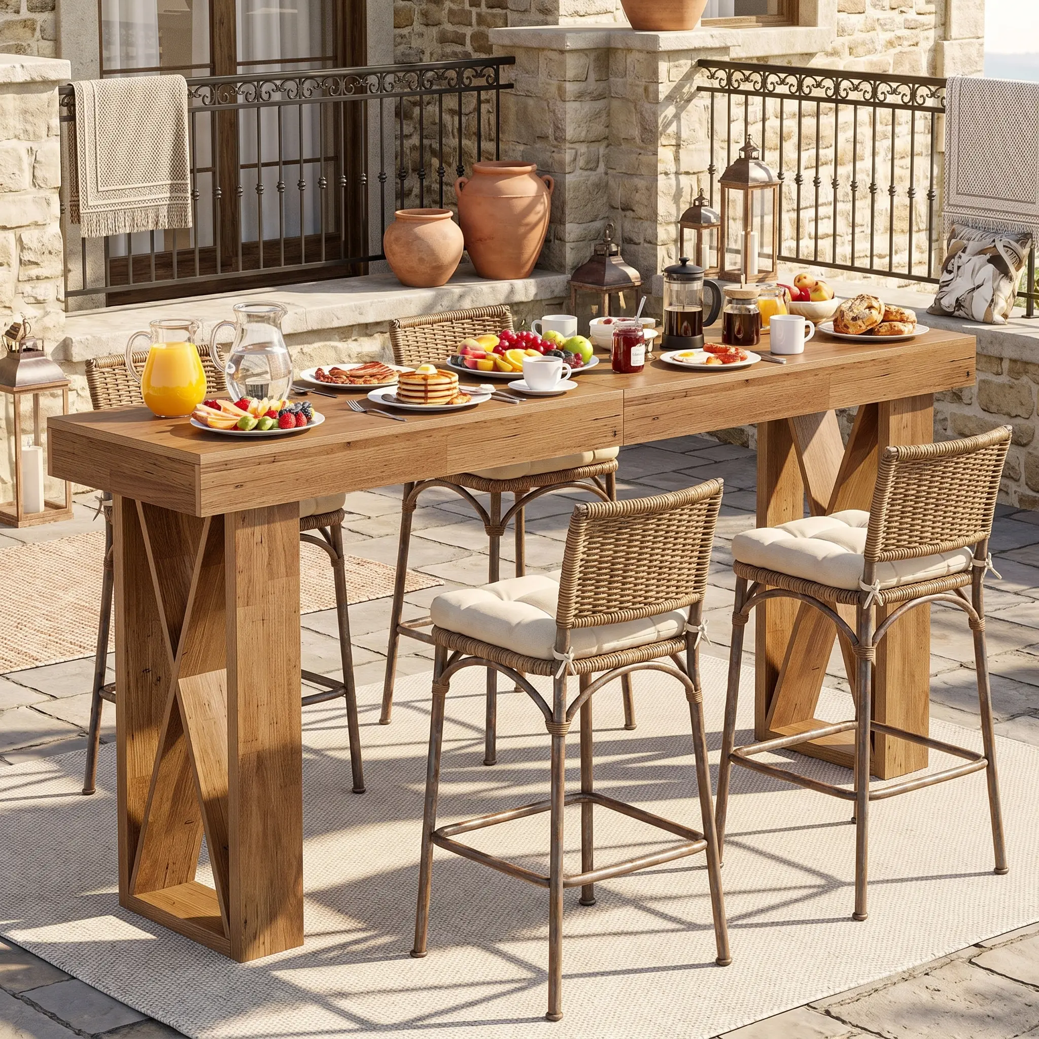 Spaco 63" Outdoor Bar Table – Weather-Resistant Rectangular Counter Height Pub Table with Sturdy X-Shaped Frame & Storage Shelf, Farmhouse High Top Table for Patio & Deck