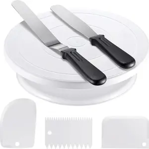 1 pc Cake Turntable Set, Cake Decorating Kit, Baking Supplies, Cake Rotating Turntable with 2 Frosting Angled Scrapers, 3 Frosting Spatulas, Baking Accessories Tools for Beginners and Professionals