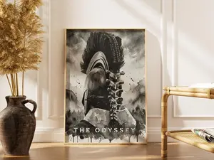 Odyssey Poster – Spartan Helmet Watercolor, Black and White Wall Art, Mythology Movie Print