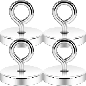 Hooks, 170LBS+ Pull Up Force 1.42 inches in Diameter Rare Earth  with Stainless Steel Eye Bolt for Retrieving in River and  Fishing(Silvery White,Pack of 4
