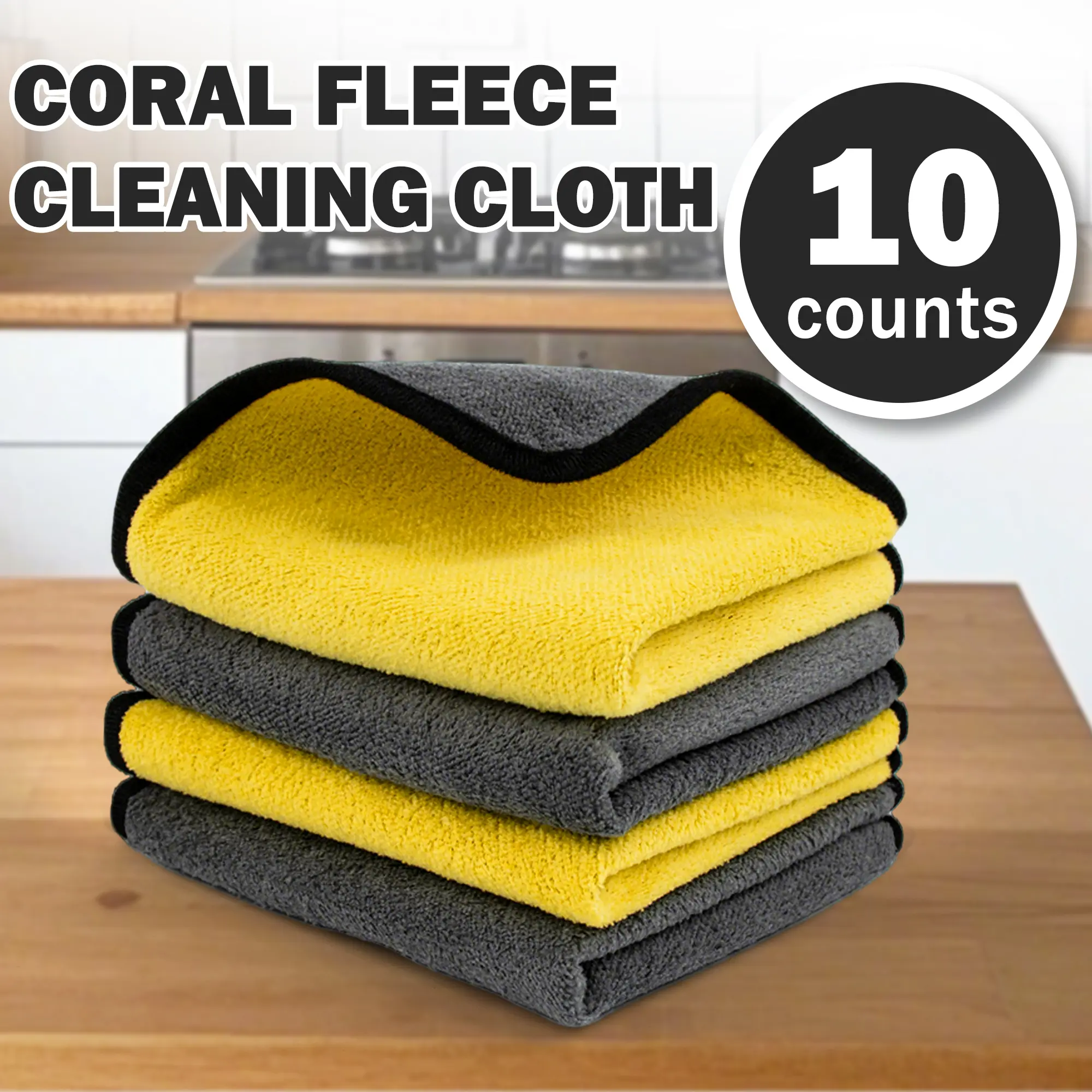 10 Counts Ultrasoft Cleaning Towels, Dual-Sided Thicked Microfiber Cleaning Towel for Cars, Scratch-free and Quick Drying Cleaning Cloth