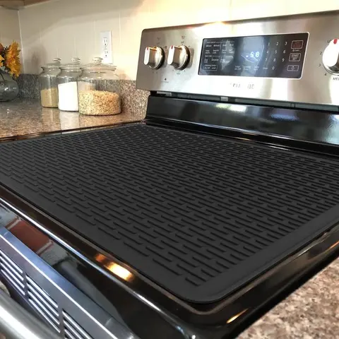 2025 Upgraded Black Classic Food-Grade Silicone Stove Cover Mat & Utensils Set - BPA-Free, Non-Slip Kitchenware, Rectangle Plaid Coaster, Durable Cooking Accessory, Christmas Gift for Mom