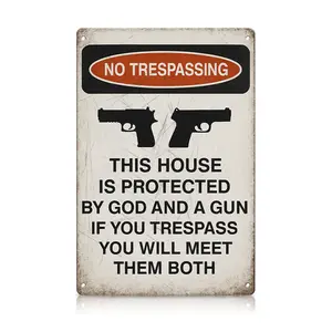 Gun Logo Novelty Metal Aluminum Logo Forbidden Trespassing This Property Subject to God and Gun Logo Garden Yard Home Decoration Farmhouse Art Wall Logo Plaque Size: 8 x 12 inch Hanging Signs Print Stickers