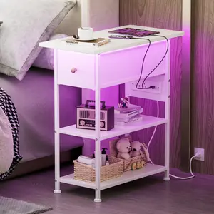 Minimal Design End Table with USB Charging & LED Light 70000+ RGB Colors 28 Modes 15-Level Brightness Nightstand Set for Bedroom Furniture Desk