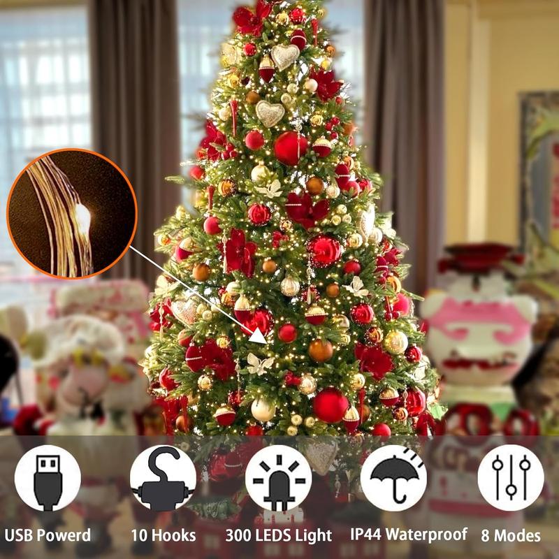 300 LED Curtain Lights with Remote Control, 8 Modes, Warm White, Perfect for Indoor/Outdoor Christmas, Wedding, Party Wall Decorations