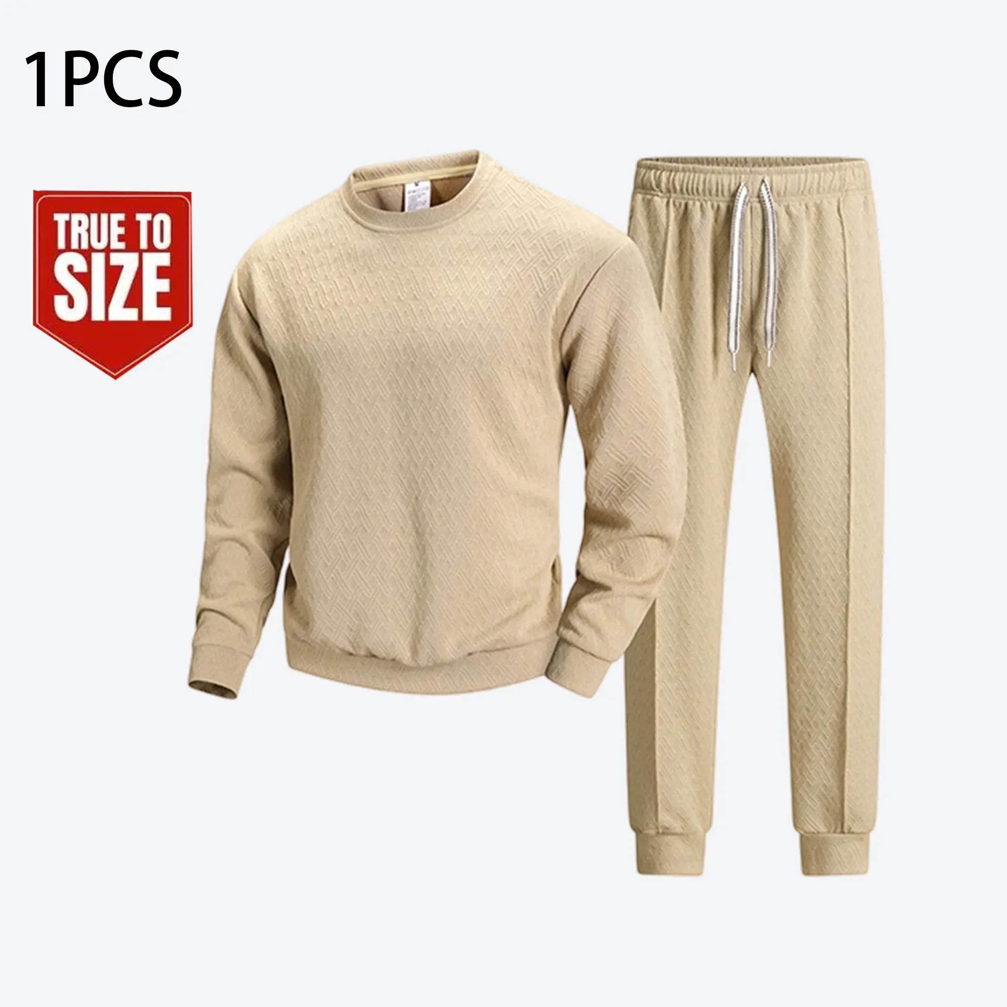 Men’s textured pullover top and long pants casual set for spring/autumn; versatile fashion knit sweater and sweatpants athletic two-piece set with pockets on both sides of the pants; suitable for outdoor leisure, outings, sports, hiking, cycling, training