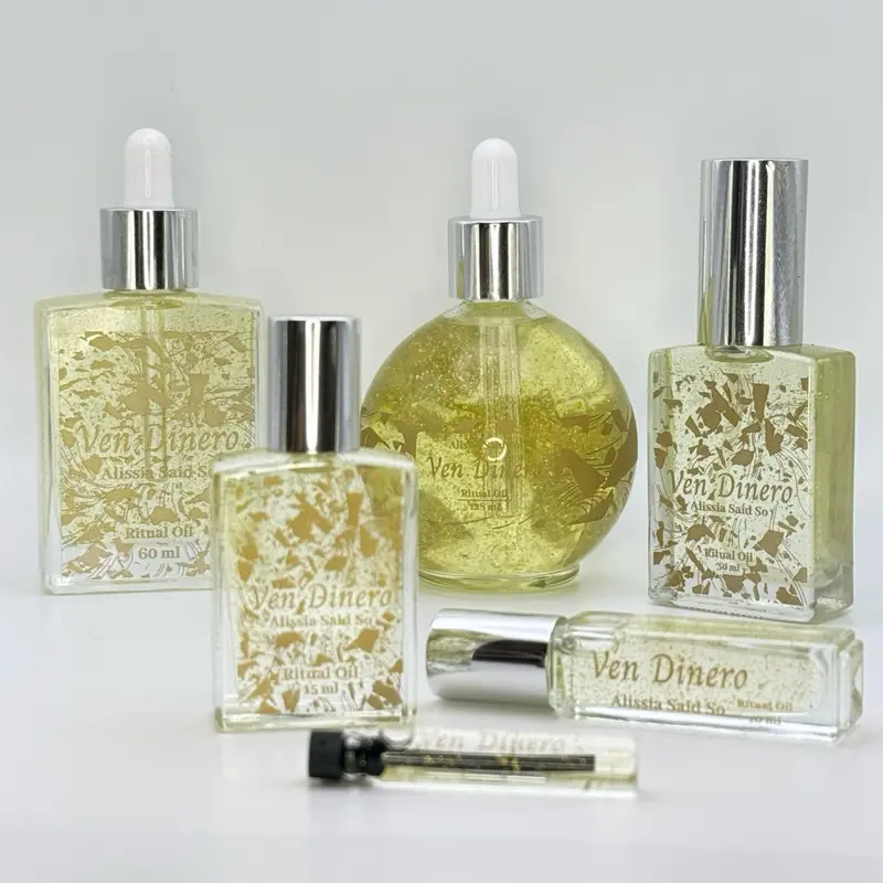 Ven Dinero Alissia Said So ritual oil, Hand crafted Artisan ritual oil, Real 23k Gold Glitter for wealth drawing At-Home Spiritual Practice - Fragrance, Scented Perfume Aroma golden scented usable decor for your home altar.