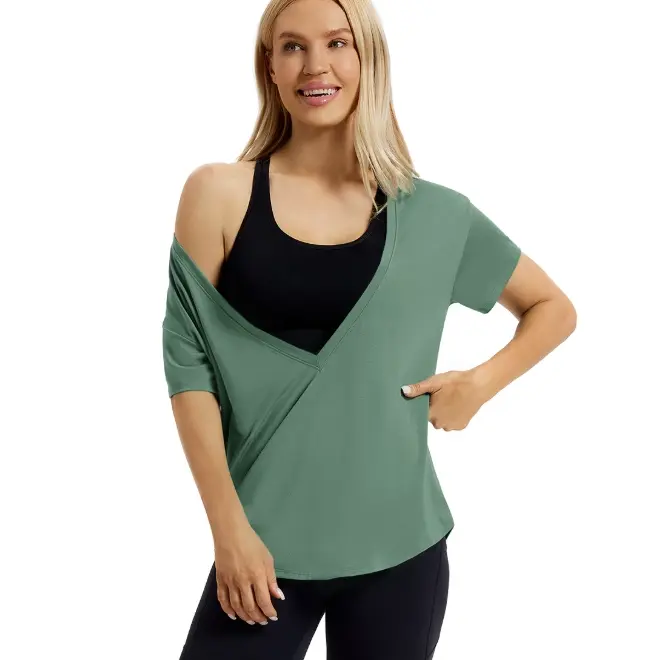 MAGCOMSEN Reversible Deep V-Neck T Shirts for Women Summer Casual Short Sleeve Sexy Tops Lightweight Loose Fit Basic Tees for Gym Workout