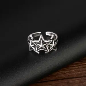 [Star Ring] Three five-pointed star rings are retro, niche, creative, versatile, simple, high-end design, open rings