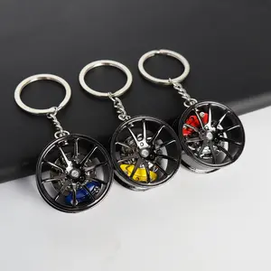 Car Wheel Rim Keychain For Men, 360 °   Rotating Brake Disc Auto Parts Keychain, Vehicle Key Fob Accessory For Backpack