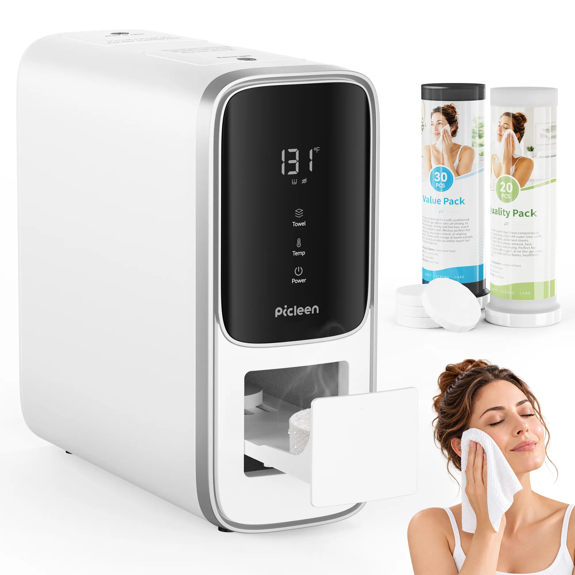 Smart Hot Face Towel Warmer Machine, 4-Temp Smart Towel Dispenser, 5-Second Auto Dispensing, 77–149°F Hot & Cold Compress, Voice Prompt, Leakproof Home Spa Machine with Towel Refills