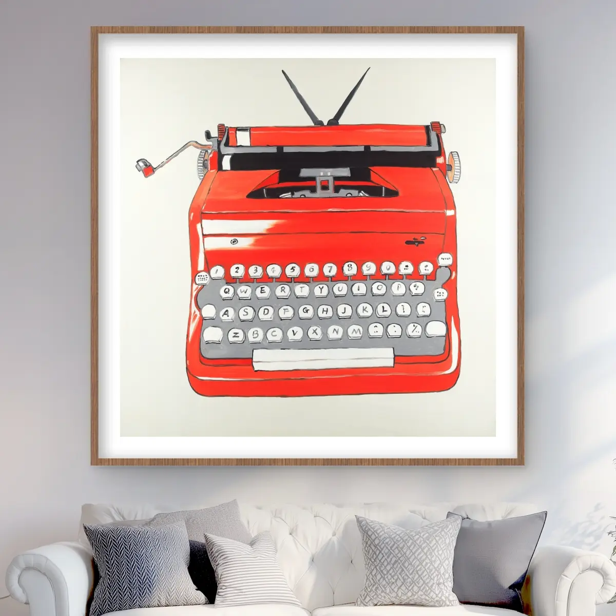 Begin Home Decor C1FM4848RTSL9R Red Typewriter Machine Print Wall Art - Framed Matted Home Decor - 48 x 48 in.