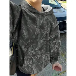 Vintage Branch Camo Hoodie, Autumn & Winter Street Style Graphic Print Clothing, Comfortable Casual Knit SweaterGift