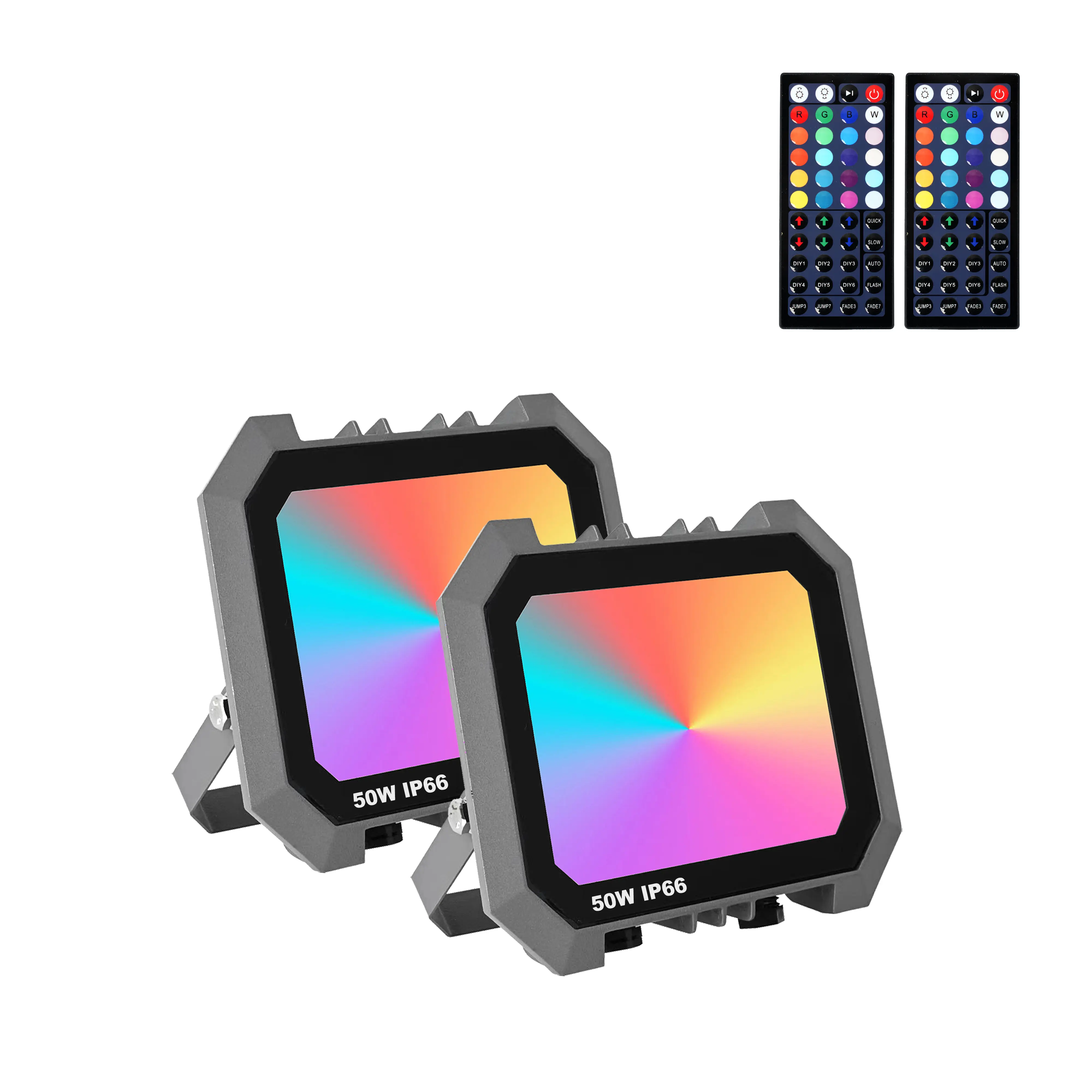 RGB LED Floodlight 50W=500W 20 Colors 6 Modes IP66 Waterproof with 2 Remotes for Party Stage Esports and Wall Lighting