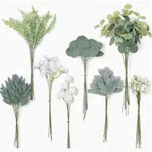 65pcs Fake Flora Artificial Greenery Stems Leaves Simulated Greenery Flower Set Artificial Green Eucalyptus Stems Eucalyptus Leaves for Home Decor Flowers