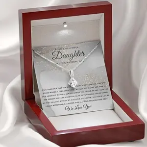 Ribbon Necklace for Bride - Wedding Gift from Mom/Dad with Meaningful Message Card Inside, Perfect for Bride-to-be