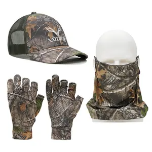 LOOGU Hunting Face Mask Gaiter Ghillie Hat, Camo Gloves Leafy, Arm Sleeves Waterfowl Tree Duck Turkey Hunting Suits Wildlife Photography Birdwatching Outdoor Activities Breathing Holes War Games Double Side Print