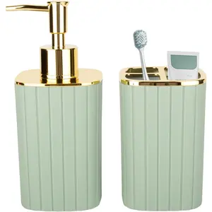2PCS Bathroom Accessories Set, Sage Green Bathroom Accessories, Bathroom Soap Dispenser and Toothbrush Holder Set for Bohemian Bathroom Decor