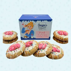 Pink Circus Lactation Cookies - Playful Animal-Themed Vanilla Cookies with Sprinkles & White Chocolate - Perfect Breastfeeding Treat - 8 Cookies per Box - Fresh & Individually Sealed
