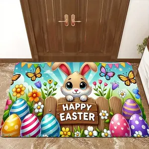 1pc Easter Super Cute Bunny Egg Doormat, Adds a Joyful Atmosphere to Your Home Entrance, Easter Welcome Mat, Indoor/outdoor Decorative Welcome Mat, Outdoor Entry Mat, Suitable for Home Room Decoration, Perfect for Bedroom, Kitchen - Spring Decoration