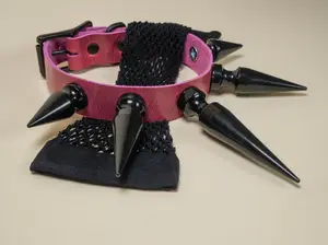 Rave Punk Choker with Giant Black Spikes in Pink Leather