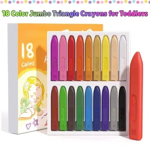 18 Color Jumbo Triangle Crayons for Toddlers – Washable, Non-Toxic & Easy Grip Coloring Crayons for Kids, Preschool Art Supplies & Gift