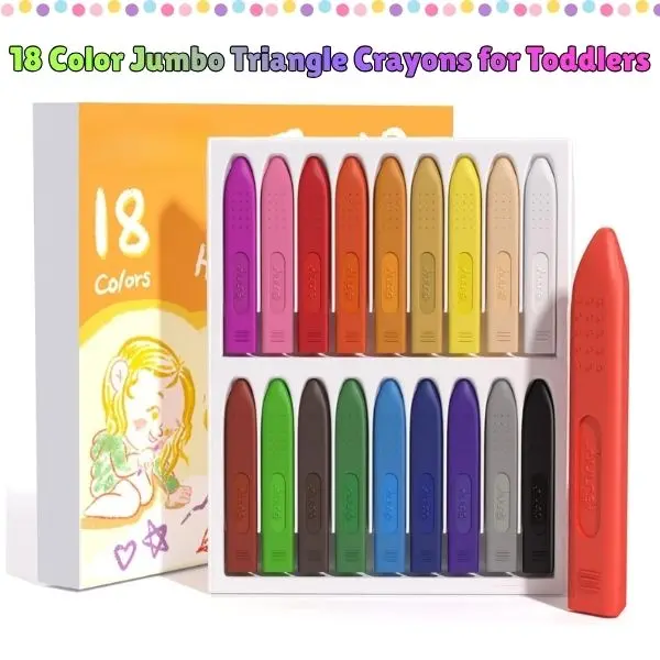 18 Color Jumbo Triangle Crayons for Toddlers – Washable, Non-Toxic & Easy Grip Coloring Crayons for Kids, Preschool Art Supplies & Gift