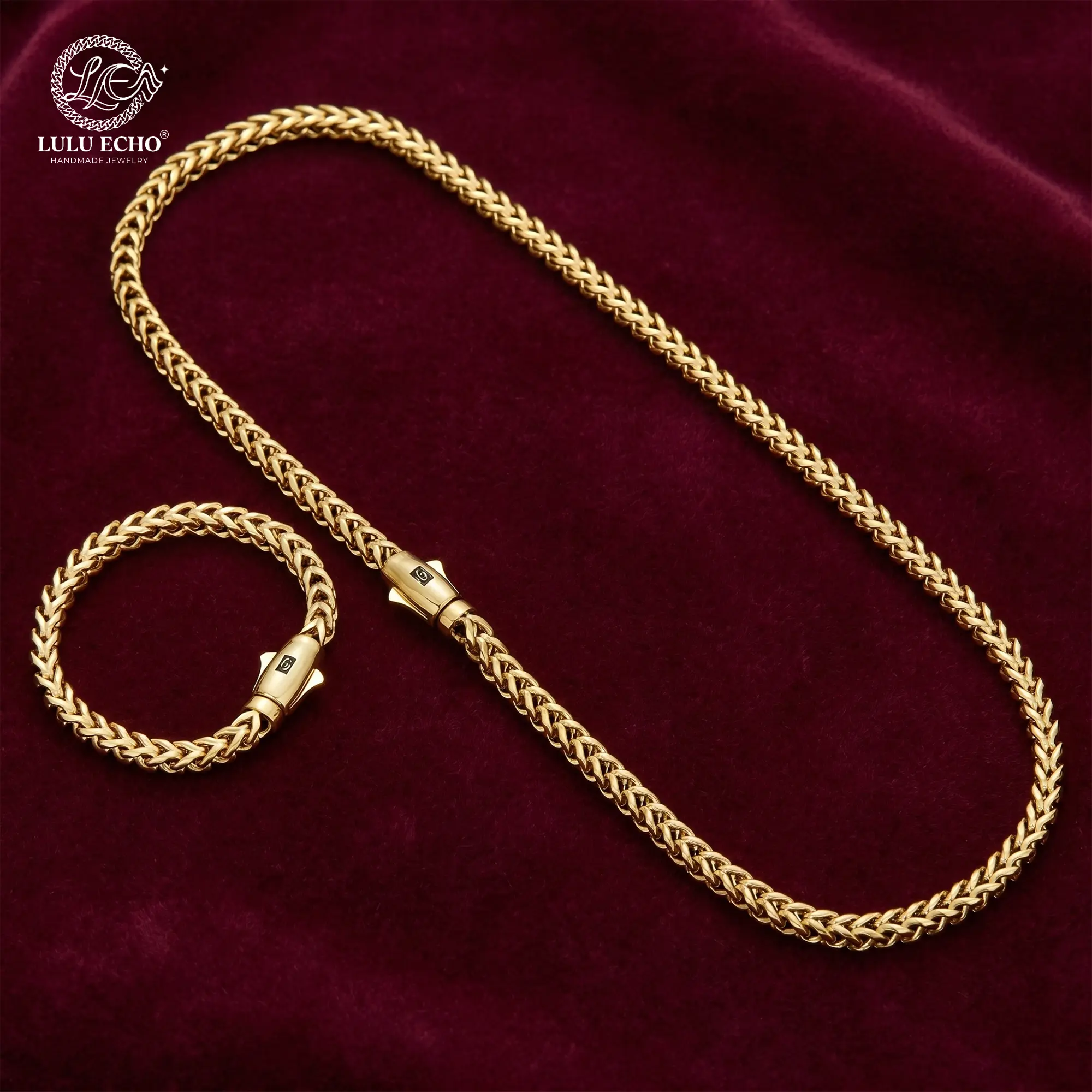 LuLuEcho Waterproof 14K Gold Plated 6mm Franco Chain Set | Non-Tarnish Necklace & Bracelet | Unisex Everyday Jewelry | Free Gift Box
