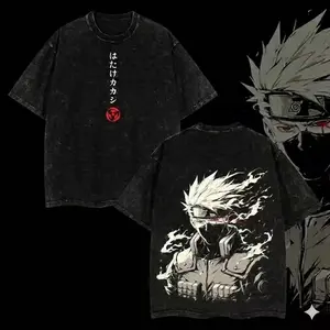 Kakashi Vintage Oversized T-Shirt 2025 – Retro Washed Anime Tee, Heavyweight Cotton Streetwear Top for Naruto Fans & Manga Lovers