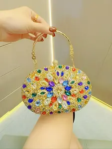 Women's Colorful Rhinestone Decorated Evening Bag, Exquisite Trendy Handbag, Fashionable Bag for Party Decoration, Elegant Rhinestone Bag