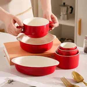 6-Piece Ceramic Bakeware Set - Modern Minimalist，Oven/Microwave/Dishwasher Safe，Perfect for Baking, Serving & Casseroles，High-Temperature Fired & Healthy