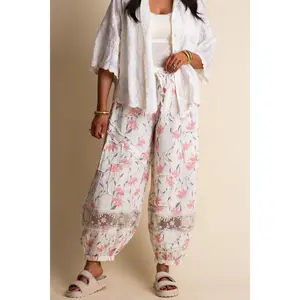 Meadowlace Gauze Joggers - Natural Floral