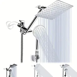 [High Pressure Shower Head] Shower Head, 8/10/12 Inch High Pressure Rainfall Shower Head/Handheld Combo With 11 Inch Extension Arm, 3 Settings Adjustable Anti-Leak Shower Head With Holder/Hose, Shower Combo Excluding Extension Arm, Height/Angle Adjus