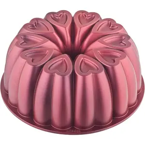 Heart Shape 10 Inch 12 Cups Cast Aluminum Cake Pan Non-Stick Titanium Coating Heavy Duty Fluted Tube Pound Cake Pan Easy to Clean Red Ideal Gifts for Mom