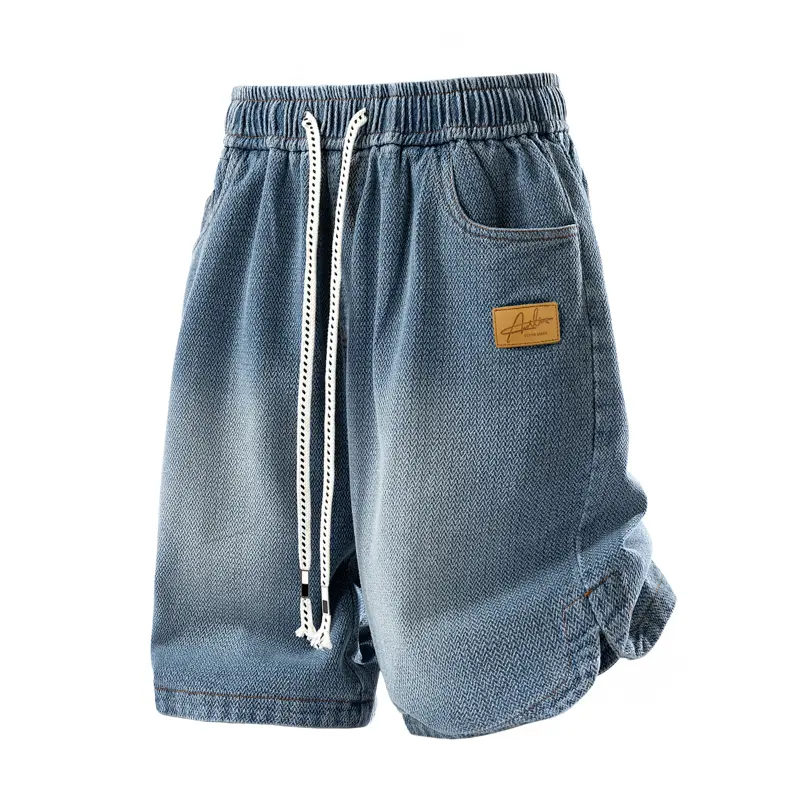 Menswear Men’s Loose Denim Shorts - Lightweight Gradient Menswear Bottoms, Mid-Thigh Length, Minimalist Design, Stylish Drawstring Jeans Shorts for Summer, Men’s Shorts