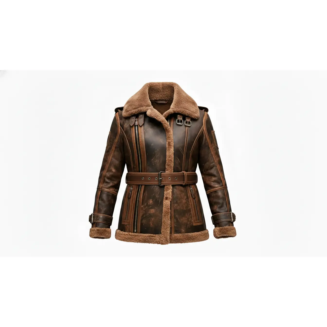 Women's Brown Shearling Leather Aviator Jacket Real Leather  Coat