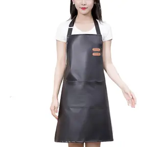 Waterproof Apron Large Pocket PU Material Waterproof Oil-proof Dust-proof Apron Black and Red